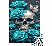 Jigsaw Puzzle Per Adulti E Bambini 1000 Pezzi Teschio con Rose Blu Puzzle 38x26cm/1000pcs Regali Puzzle Giochi Giocattolo Antistress Cardboard