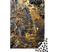 Jigsaw Puzzle Per Adulti E Bambini 1000 Pezzi Vela della nave d'oro Puzzle 52x38cm/1000pcs Decompressione E Regalo Puzzle Giochi Per Famiglia DIY