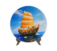 Jigsaw Puzzle Plate Decor With Display Stand - ABS Tabletop Puzzle Wall Art For Living Room Office Kitchen | Butterfly Peahen Treasure Ship Decorative Ornament Birthday Party Gift