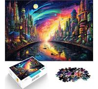 Jigsaw Puzzles 1000 Piece Trippy City - Neon Nights in the Metropolis Suitable for ages 14 and up Difficult to complete but fun and humorous because it is ideal as a gift for the whole family。