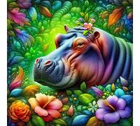 Jigsaw Puzzles For Adults 1000 Piece,65x65 cm puzzle for adults Educational Game Challenge Toy 1000 Pieces puzzles for Adult Home Decoration Puzzle (Colorful Hippo Flowers)