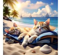 Jigsaw Puzzles For Adults 1000 Piece,65x65 cm puzzle for adults Educational Game Challenge Toy 1000 Pieces puzzles for Adult Home Decoration Puzzle (Beach Lazy Cats)
