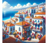 Jigsaw Puzzles For Adults 120 piece,Seaside Houses Village jigsaw puzzle 20x20 cm Educational Challenging puzzles,DIY Puzzles for Home Decoration Family Perfect Game