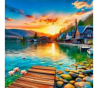 Jigsaw Puzzles For Adults 120 piece,Seaside Town Sunrise jigsaw puzzle 20x20 cm Educational Challenging puzzles,DIY Puzzles for Home Decoration Family Perfect Game