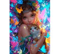 Jigsaw Puzzles for Adults 60 Pieces Cartoon Girl Cat, 40x28cm 60 pieces puzzles for adults, Educational Game Challenge Toy, Impossible Puzzle for Family Activity