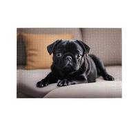 Jigsaw Puzzles1000 Pezzi Hytter Carino Nero Pug Dog Modello Educativo Intellettuale Puzzle in legno, Divertenti Puzzle, Gioco antistress