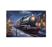 Jigsaw Puzzles1000 Pezzi Hytter Inverno Natale Neve Notte Ferrovia Treno Modello Educativo Intellettuale Puzzle in legno, Divertenti Puzzle, Gioco antistress