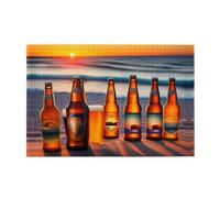 Jigsaw Puzzles1000 pezzi Jkiegoq Bottiglie Birra Spiaggia Tramonto Tempo Stampato Educativo Intellettuale Puzzle in Legno Divertente, Gioco antistress