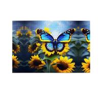 Jigsaw Puzzles1000 Pezzi Jkiegoq Girasole Blu Farfalla Stampato Educativo Intellettuale Puzzle In Legno Divertente, Gioco di Alleviare Lo Stress