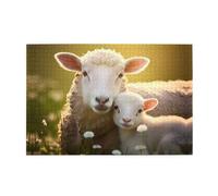Jigsaw Puzzles1000 Pezzi Whjdpp Cute Sheep con Immagine Madre Educativi Puzzle Intellettuali in legno, Divertenti Puzzle, Gioco antistress