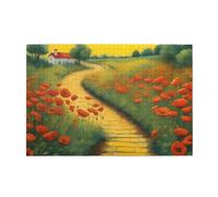 Jigsaw Puzzles1000 Pezzi Whjshop Papaveri Campo Giallo Mattoni Strada Stampe Educativi Intellettuali Puzzle in legno, Divertenti Puzzle, Stress Alleviare Puzzle