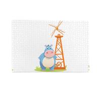 Jigsaw Puzzles1000 Pezzi Yyhwhjde Ippopotamo che soffia mulino a vento Stampe Puzzle educativi in legno intellettuale, puzzle divertenti, gioco antistress