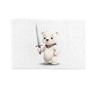 Jigsaw Puzzles1000 pezzi Yyhwhjde Little White Bear Holding A Spada Stampe Puzzle in legno di qualità per adulti e bambini, puzzle divertenti, puzzle antistress