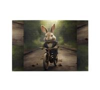 Jigsaw Puzzles1000 Pezzo Yyhwhjde Piccolo Coniglio Grigio Cavalcando Una Bicicletta Immagine Educativo Intellettuale Puzzle in legno, Divertenti Puzzle, Stress Alleviare Puzzle