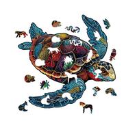 Jigsaw tartaruga in legno - vivace giocattolo puzzle a forma di animale, sfida mentale con motivo mondiale, puzzle decorativo artistico per creature marine, gioco educativo creativo del cervello | Per