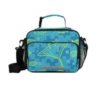 Jigsaw Texture Pesce Verde Borse Pranzo per Le Donne Robusto Ufficio Lunch Box con Tracolla Adulti Lavoro