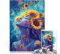 Jigsaws 1000 Pieces for Adults “Sunflowers and Woman” for ages 14 and over Each piece is unique - Fun and challenging game for the whole family As a gift for the whole family and friends。