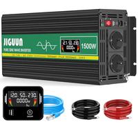 JIGUUN 1500W inverter 12v 220v onda pura Trasformatore con 2 prese EU e una porta USB 2.4A Telecomando con cavo e display LCD Potenza di picco 3000W per camion camper emergenza
