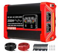 JIGUUN 2000W/6000W Inverter 24v 220v onda pura Trasformatore con 2 prese EU e 3 porte USB+Tycp-C, Adatto per camper, camion, campeggio, sistemi fuori rete e altro ancora