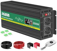 JIGUUN 2000W inverter 12v 220v onda pura Trasformatore con 2 prese EU e una porta USB 2.4A Telecomando senza fili e display LCD Potenza di picco 4000W per camion camper emergenza