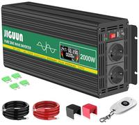 JIGUUN 2000W Inverter 24V 220V onda pura Trasformatore con 2 prese EU e una porta USB 2.4A Telecomando senza fili e display LCD Potenza di picco 4000W per camion camper emergenza