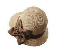 JIHUOO Cloche di Paglia a Bombetta Estivo, Cappello da Chiesa del Sole Anni '20 a Secchiello Vintage, Pieghevole con Fiocco per le Donne