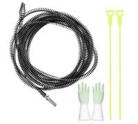 JIHXYER Pulitore a spirale per la pulizia dei tubi, 10 mm x 5 m, con inserto per trapano e guanti, gancio per intasamento dei capelli