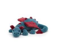 JIIENO Peluche a forma di drago sdraiato, 30 cm, morbido e lavabile, regalo per bambini, ragazze, ragazzi (colore scarlatto)