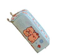 jiingekk Ampio astuccio in tela con cartoni animati, multi scomparto, da viaggio, per scuola, ufficio, cosmetici, articoli essenziali, per adolescenti, Blu