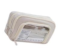 jiingekk Astuccio ad alta capacità multi strato per penne, pennarelli, borsa da viaggio, borsa per il trucco per scuola, ufficio, viaggi, spaziose borse per studenti, Beige