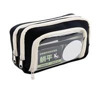 jiingekk Astuccio ad alta capacità multi strato per penne, pennarelli, borsa da viaggio, borsa per il trucco per scuola, ufficio, viaggi, spaziose borse per studenti, Blu