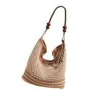 jiingekk Borsa a tracolla da donna in paglia borsa da spiaggia alla moda a tracolla per vacanze casual da donna borsa da spiaggia di grande capacità borsa a tracolla in paglia quotidiana, cachi, One