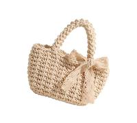 jiingekk Borsa da donna intrecciata a mano pochette borsa in paglia Borsa estiva Borse da spiaggia per vacanze casual borsa di paglia regali borse tessute a mano per le donne, bianco, One Size