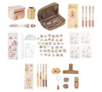 jiingekk Cartone animato Scuola Cancelleria con Grande Astuccio Appiccicoso Note Gel Penna Penna a sfera Clip di Carta Sticker Righello Gomma PVC Tela Capybara Cancellerie Organizzatore