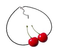 jiingekk Collana con ciondolo a forma di ciliegia, con simbolo dolce, in vetro, per aggiungere un tocco di dolcezza a qualsiasi outfit come regalo di compleanno