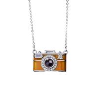 jiingekk Collana con ciondolo a forma di macchina fotografica regolabile, con proiezione multilingue in 100 lingue, design compatto, gioielli in rame, collana unica per avviare conversazioni, Misura