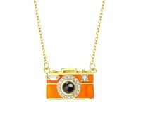 jiingekk Collana con ciondolo a forma di macchina fotografica regolabile, con proiezione multilingue in 100 lingue, design compatto, gioielli in rame, collana unica per avviare conversazioni, Misura