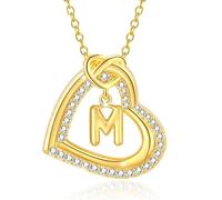 jiingekk Collana personalizzabile con ciondolo a forma di cuore con zirconi scintillanti per donne e coppie alla moda abbigliamento casual collana con ciondolo a forma di cuore, C, come descritto