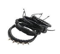 jiingekk Confezione da 4 braccialetti in pelle stile punk con borchie in metallo design intrecciato chiusura regolabile per uomo donna set regalo stile retrò braccialetti in pelle