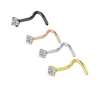 jiingekk Confezione da 4 piercing da naso in acciaio inox con zircone, 3 stili e 4 colori, comodi gioielli per il corpo per donne e uomini, Misura unica, come descritto, come descritto