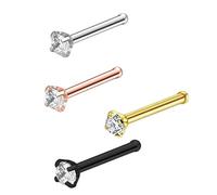 jiingekk Confezione da 4 piercing da naso in acciaio inox con zircone, 3 stili e 4 colori, comodi gioielli per il corpo per donne e uomini, Misura unica, come descritto, come descritto