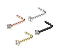 jiingekk Confezione da 4 piercing da naso in acciaio inox con zircone, 3 stili e 4 colori, comodi gioielli per il corpo per donne e uomini, Misura unica, come descritto, come descritto