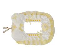 jiingekk Custodia per carte fotografiche alla moda con orecchie di gatto e pizzo increspato e catena di perline per borsa o portachiavi porta carte per studenti, Giallo, Bellezza di massa