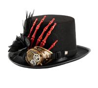 jiingekk Elegante cappello a cilindro in lana con fiore serie scura piumato per Halloween cosplay feste occhiali vittoriani copricapo cappello festa a tema per adulti