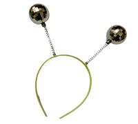 jiingekk Fascia per capelli in argento luccicante, accessori per capelli, per feste di Halloween, con due sfere rotonde aliene