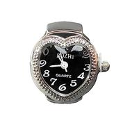 jiingekk Orologio a forma di cuore per donne e uomini, analogico, al quarzo, numeri arabi, cinturino elastico, orologio da dito per San Valentino alla moda, Nero , misura unica