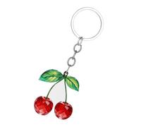 jiingekk Portachiavi artistico a due lati, resistente alle intemperie, in acrilico, ideale per esterni, portachiavi con ciliegie su entrambi i lati, Rosso, Taglia unica