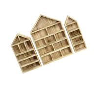 jiingekk Set di 3 mensole in legno a forma di casetta da parete, per modelli in miniatura, medaglie, collezioni