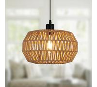 JIINOO Lampada a sospensione moderna in rattan di bambù, paralume in vimini intrecciato da fattoria, Boho Lampada a sospensione Plafoniera vintage per camera da letto Soggiorno Corridoio,1 luce,29 cm
