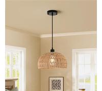 JIINOO Lampada vintage in rattan, E27 lampada a sospensione rustica, paralume a cesto in rattan, per cucina, sala da pranzo, cantina, corridoio camera da letto soffitto lampada a sospensione